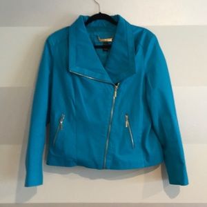 Iman Turquoise Leather Moto Jacket